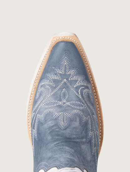 Lane Boots Lexington Cowgirl Boots in Washed Denim and Matte White