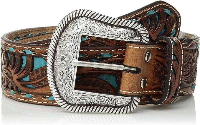 Nocona Floral Embroidery Turquoise Underlay Belt