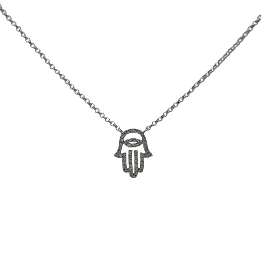 18K White Gold Diamond Hamsa Necklace