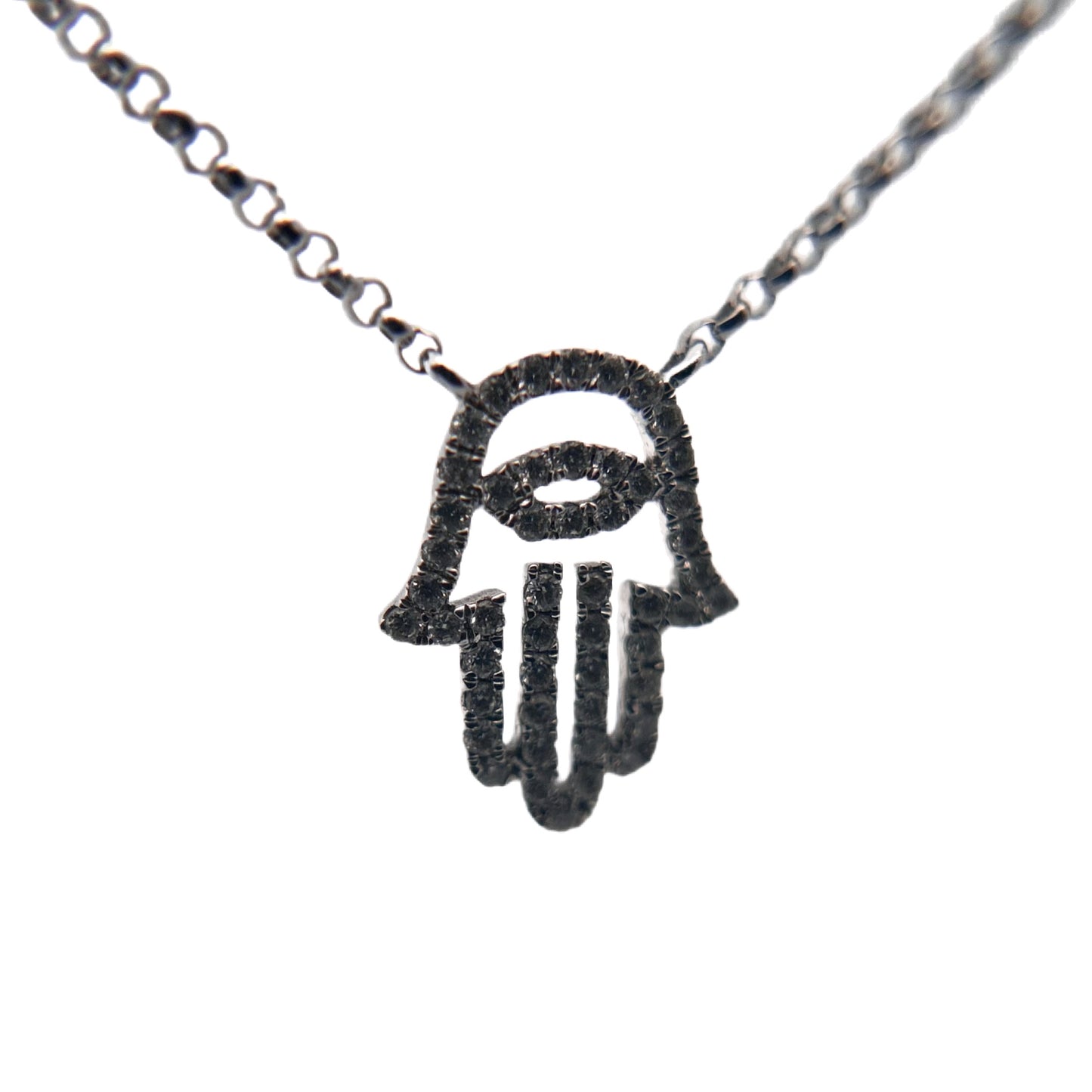 18K White Gold Diamond Hamsa Necklace