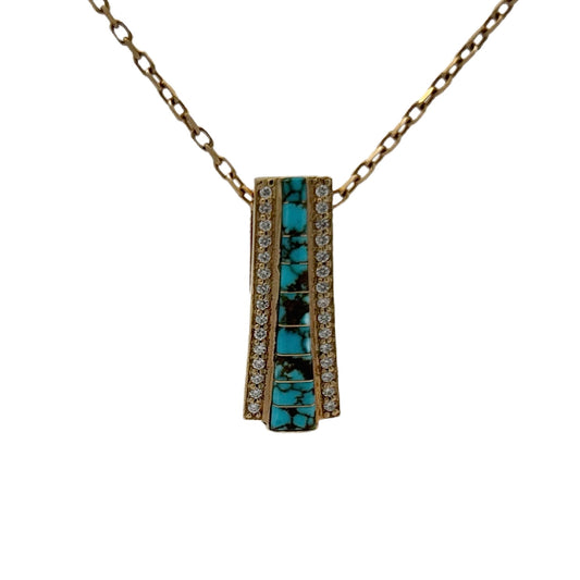 14K Yellow Gold Turquoise & Diamond Pendant