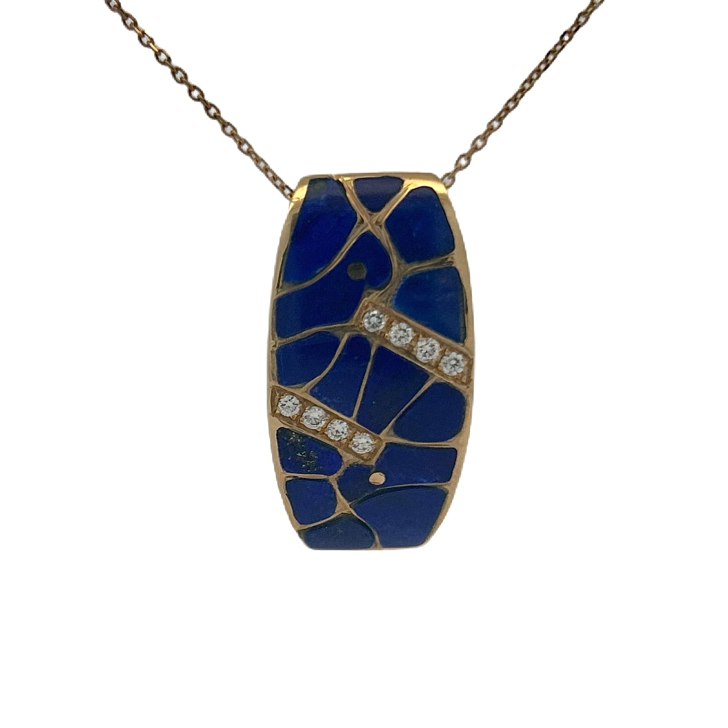 14K Yellow Gold Lapis & Diamond Pendant