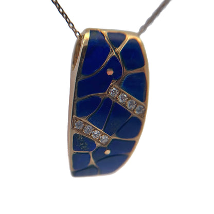 14K Yellow Gold Lapis & Diamond Pendant