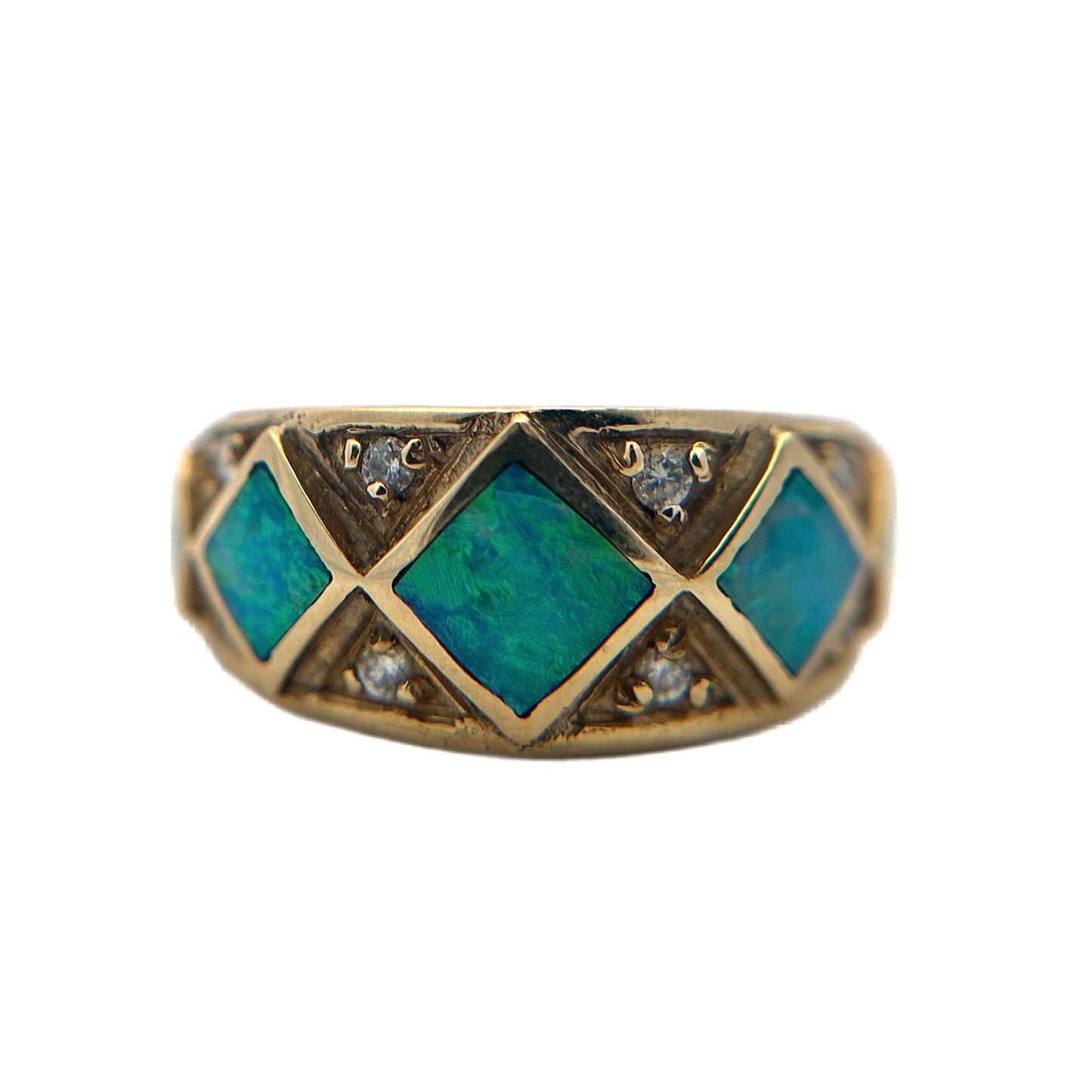 14K Yellow Gold Opal & Diamond Ring