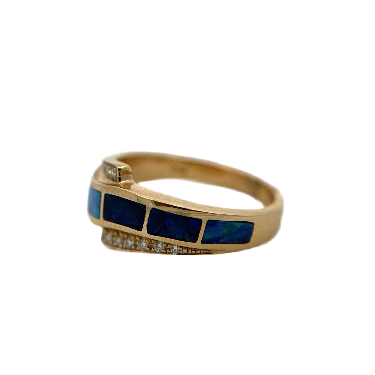 14K Yellow Gold Opal Inlay & Diamond Ring