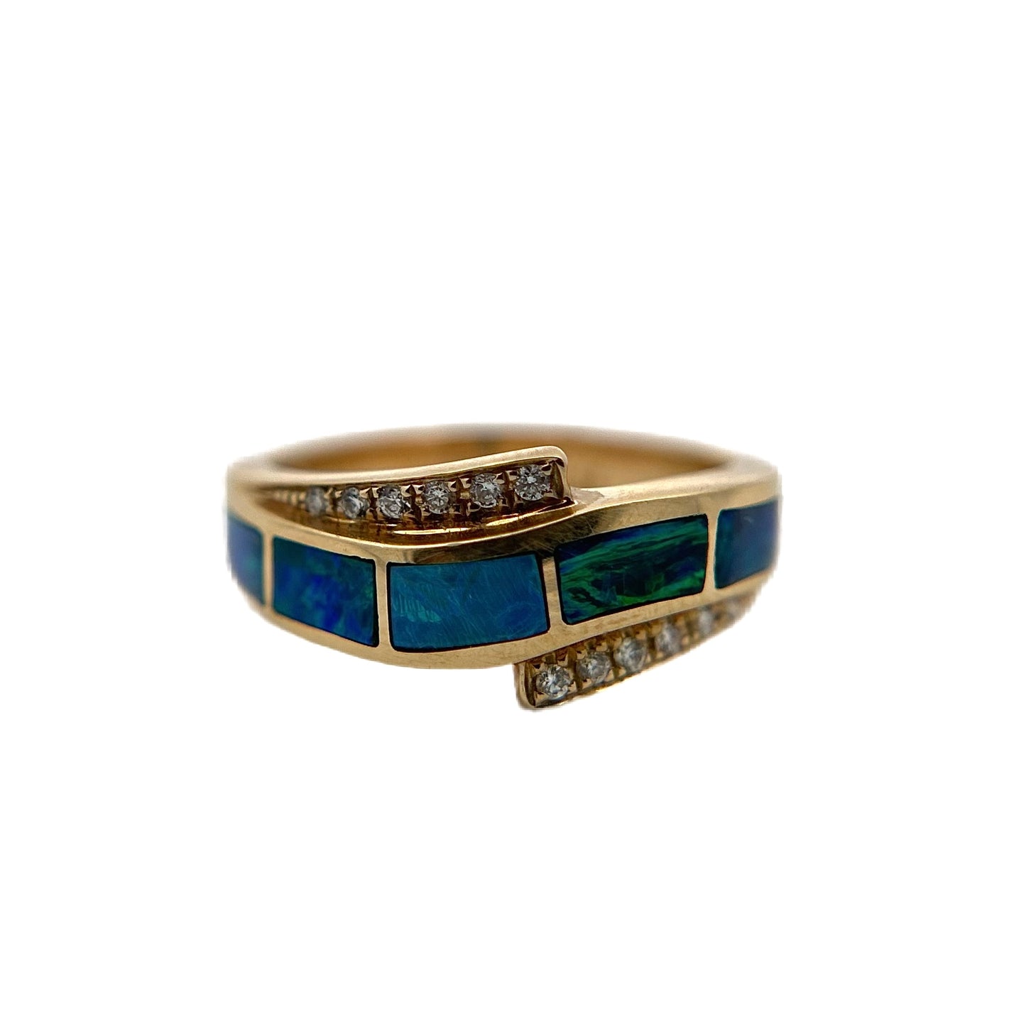 14K Yellow Gold Opal Inlay & Diamond Ring