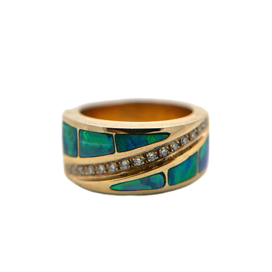 14K Yellow Gold Opal Inlay & Diamond Ring