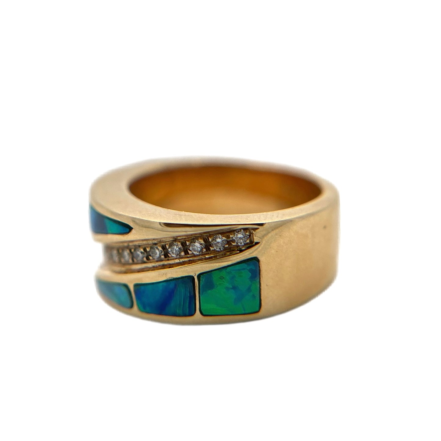 14K Yellow Gold Opal Inlay & Diamond Ring