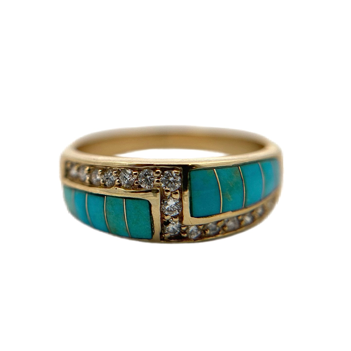 14K Yellow Gold Turquoise & Diamond Ring