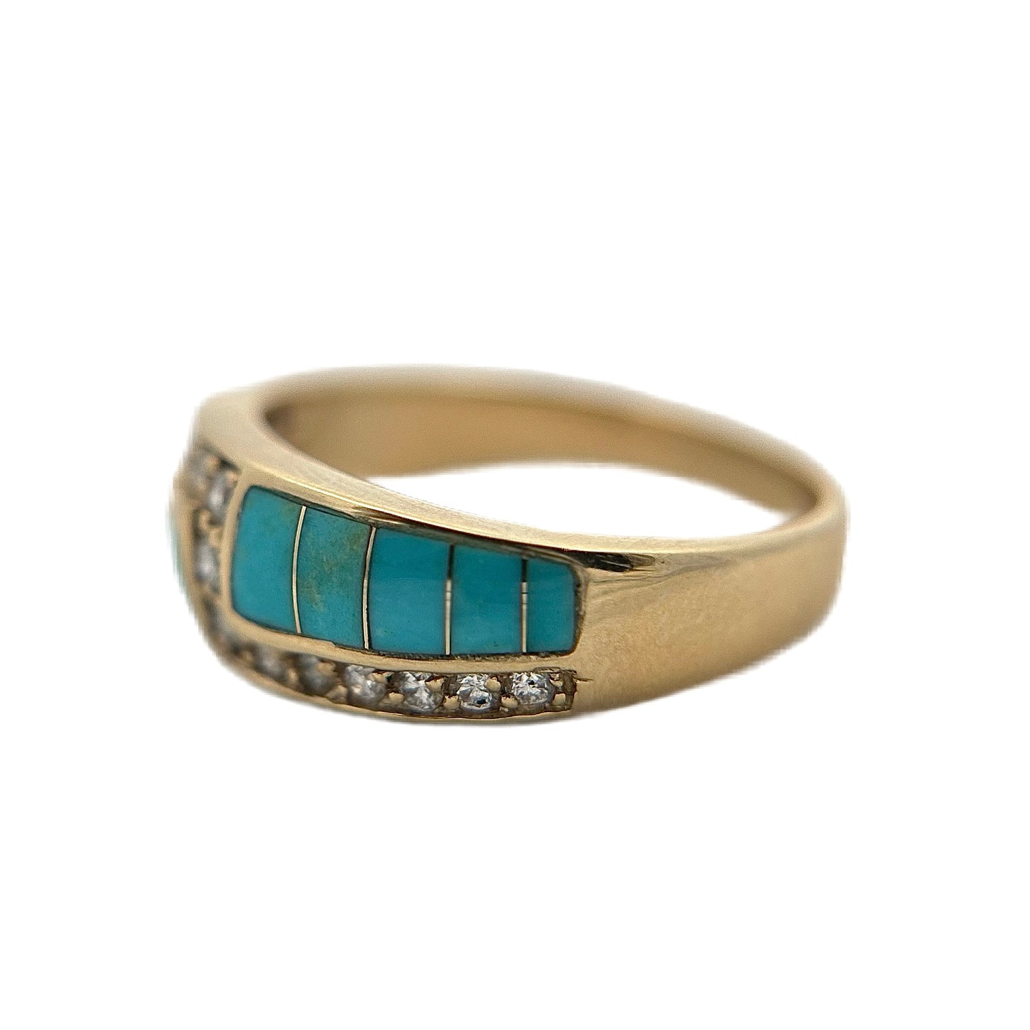 14K Yellow Gold Turquoise & Diamond Ring