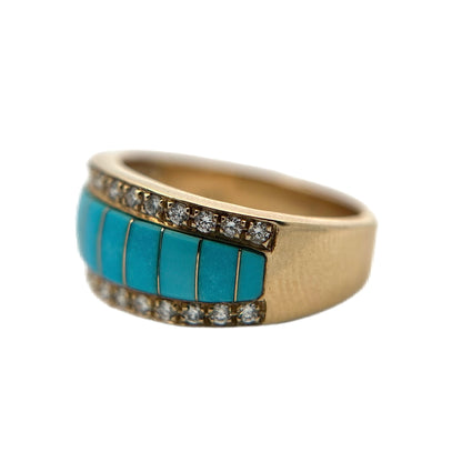 14K Yellow Gold Turquoise & Diamond Ring