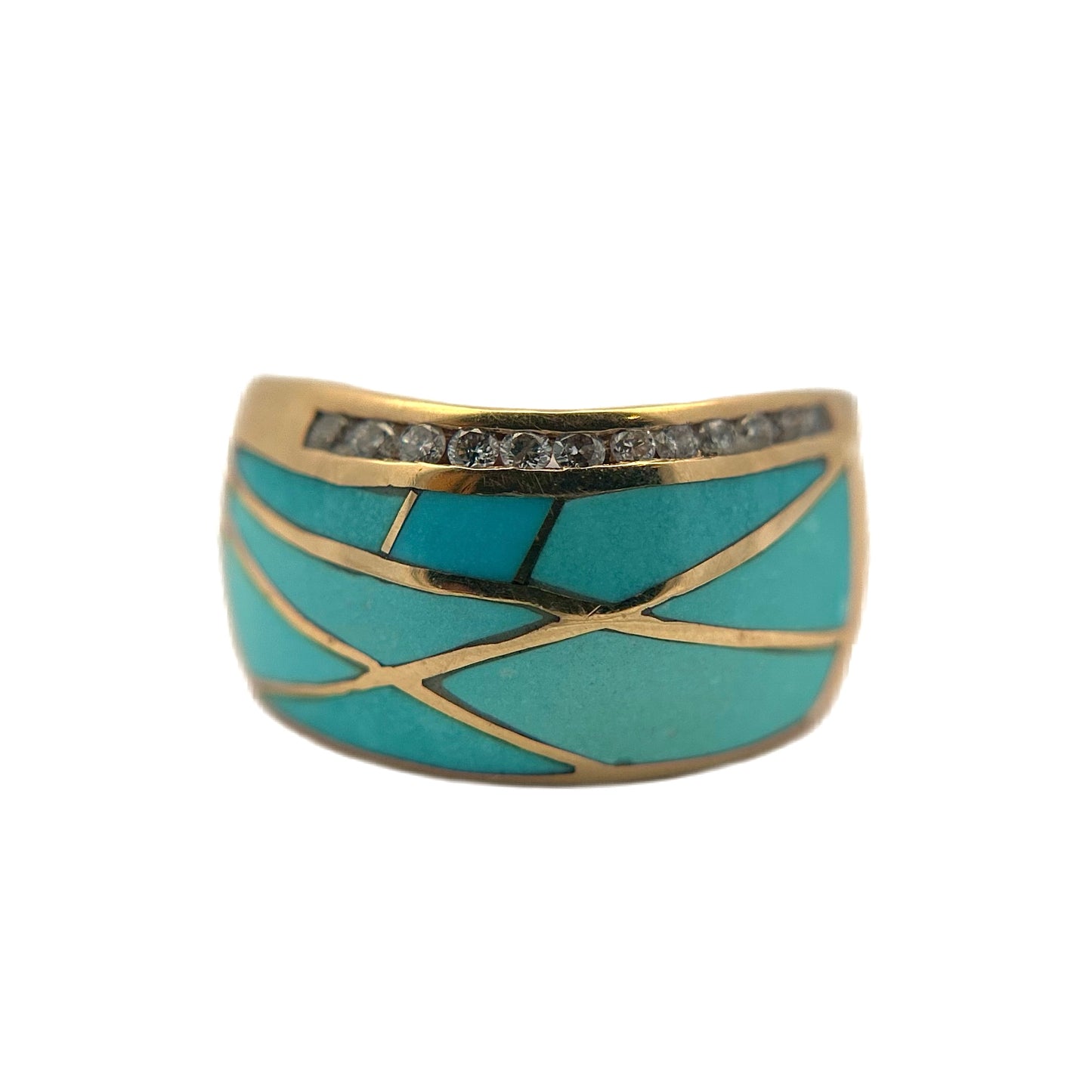 14K Yellow Gold Turquoise & Diamond Ring