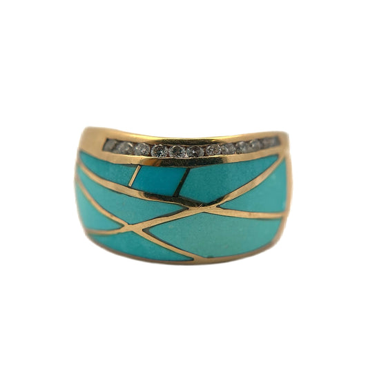 14K Yellow Gold Turquoise & Diamond Ring