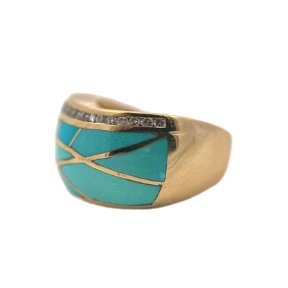 14K Yellow Gold Turquoise & Diamond Ring