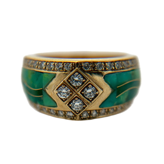 14K Yellow Gold Turquoise & Diamond Ring