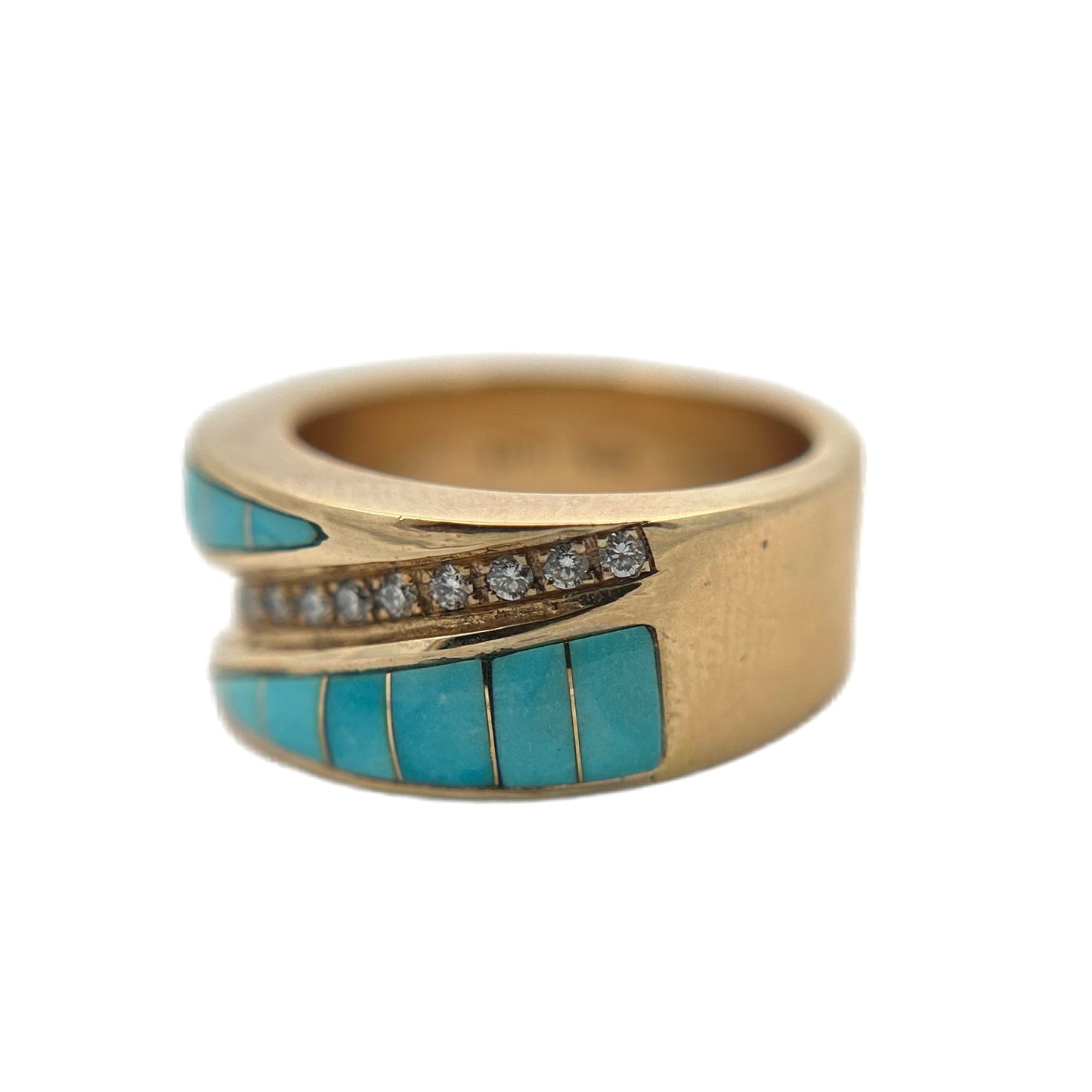 14K Yellow Gold Turquoise & Diamond Ring