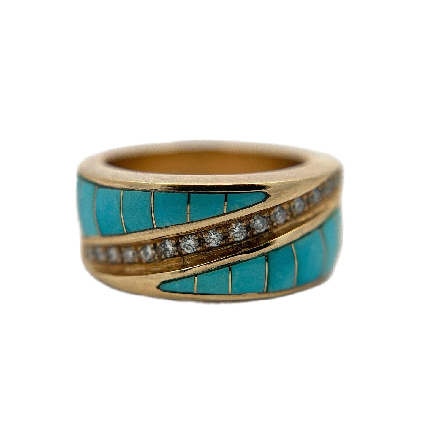 14K Yellow Gold Turquoise & Diamond Ring