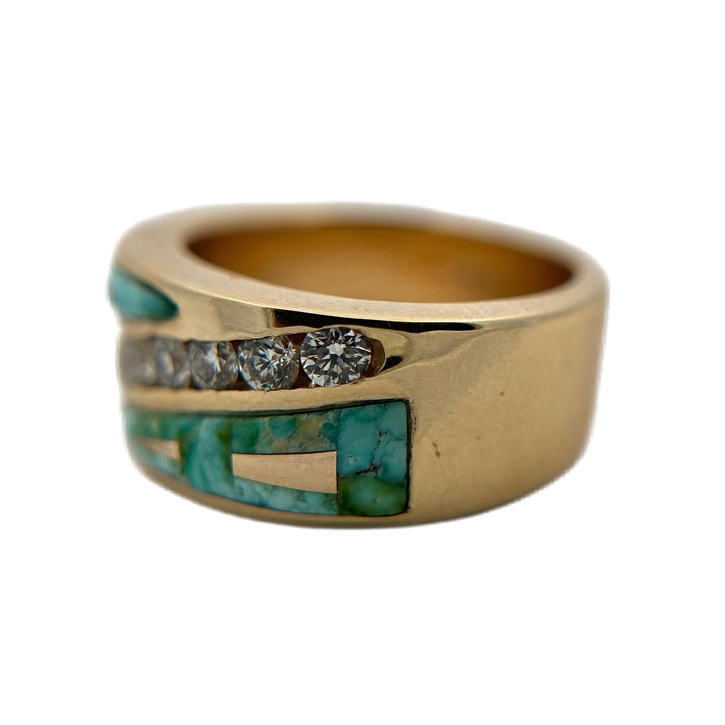 14K Yellow Gold Turquoise & Diamond Ring