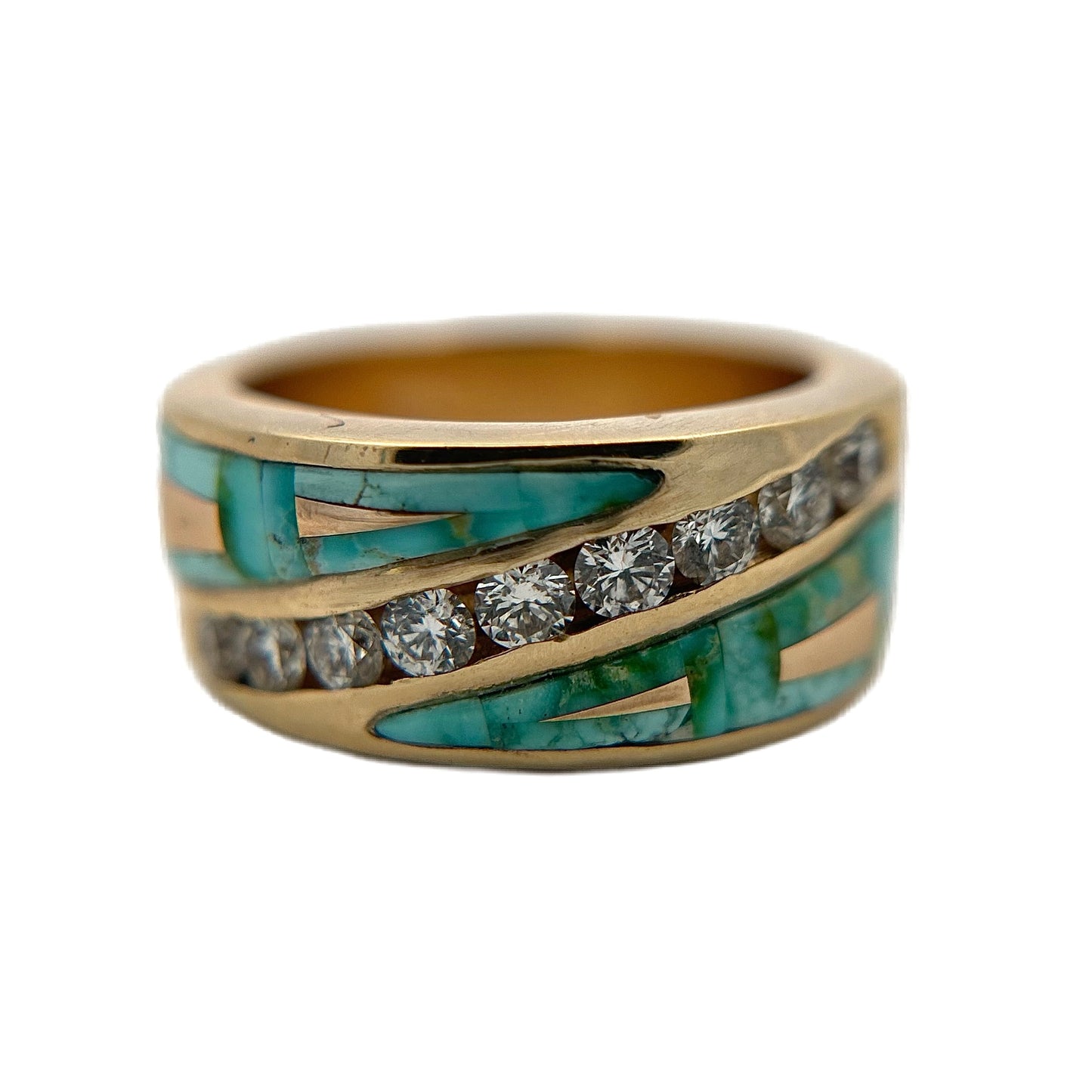 14K Yellow Gold Turquoise & Diamond Ring