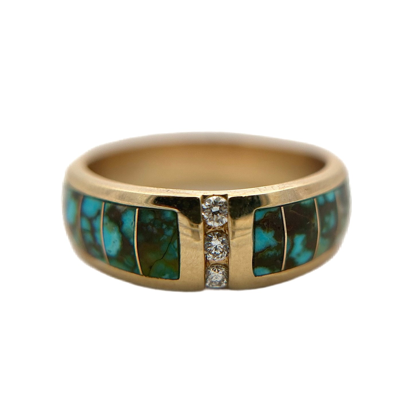 14K Yellow Gold Turquoise & Diamond Ring