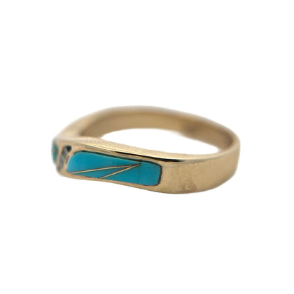 14K Yellow Gold Turquoise & Diamond Ring