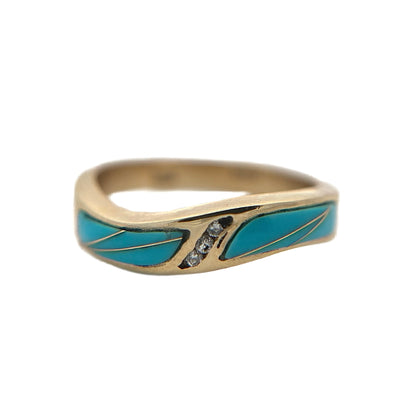 14K Yellow Gold Turquoise & Diamond Ring