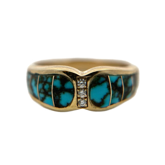 14K Yellow Gold Turquoise & Diamond Ring