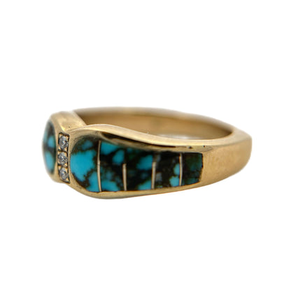 14K Yellow Gold Turquoise & Diamond Ring