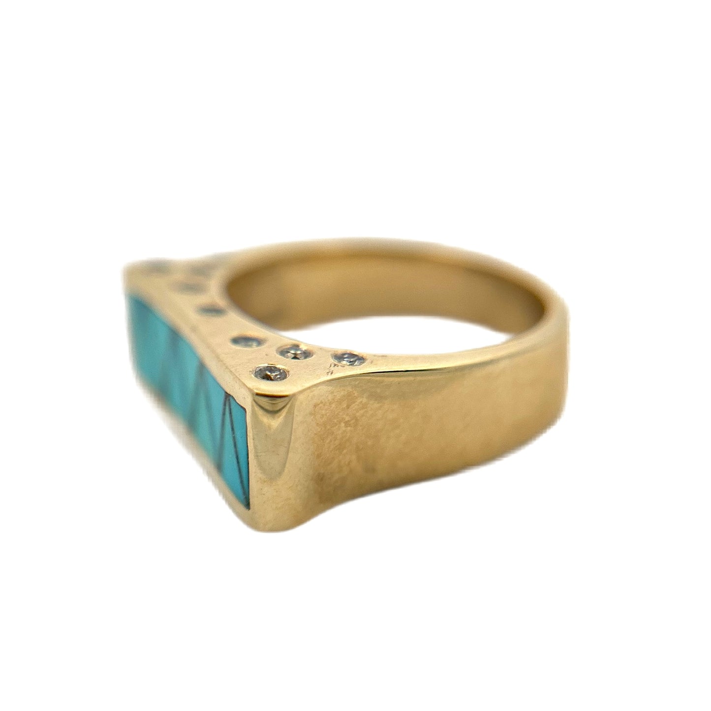 14K Yellow Gold Turquoise & Diamond Ring