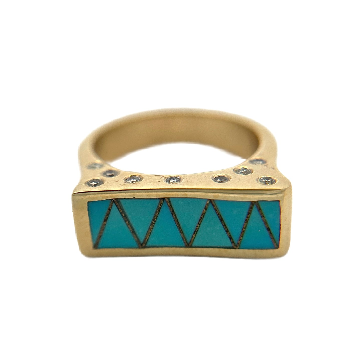 14K Yellow Gold Turquoise & Diamond Ring