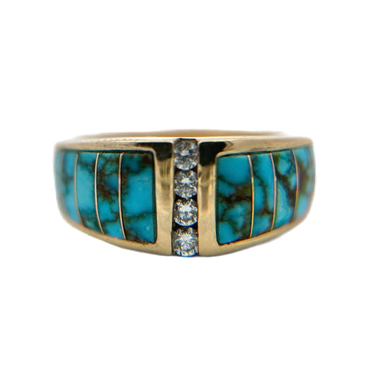 14K Yellow Gold Turquoise & Diamond Ring