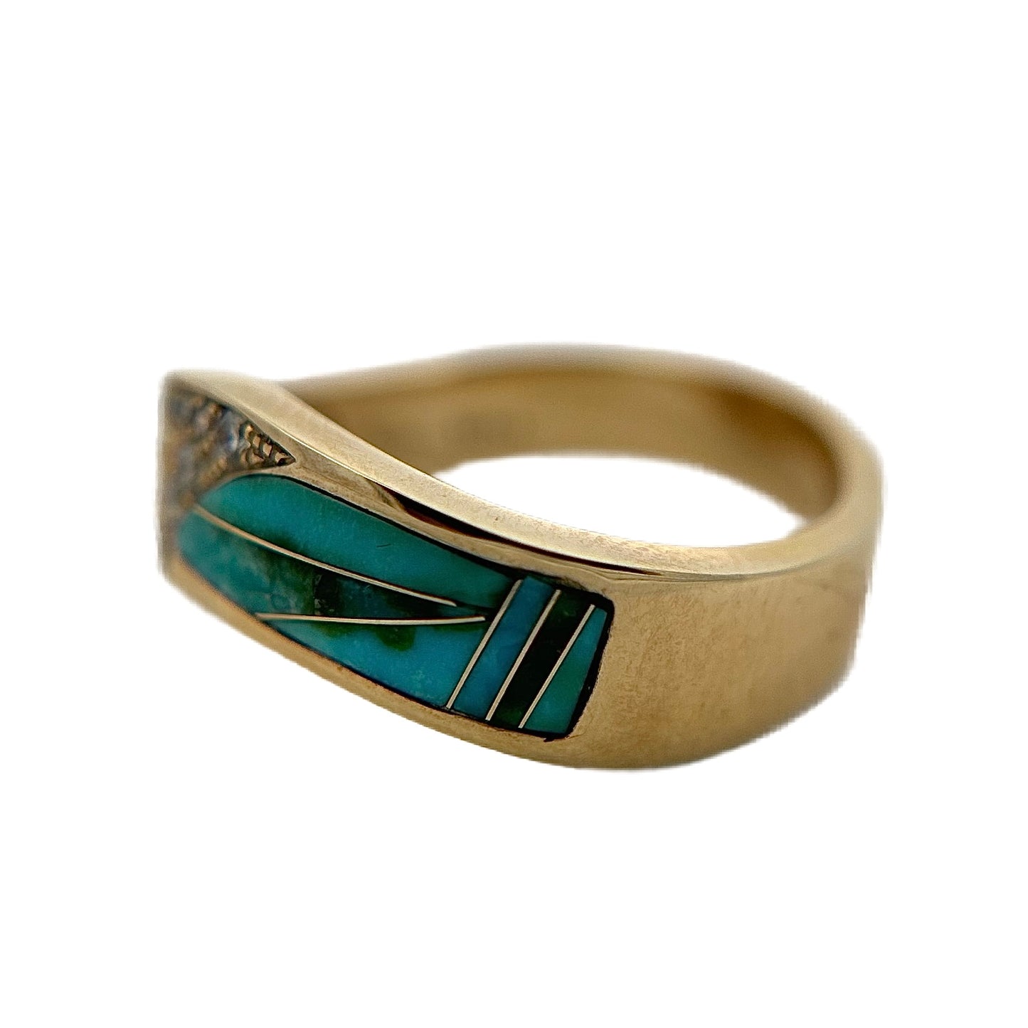 14K Yellow Gold Turquoise & Diamond Ring