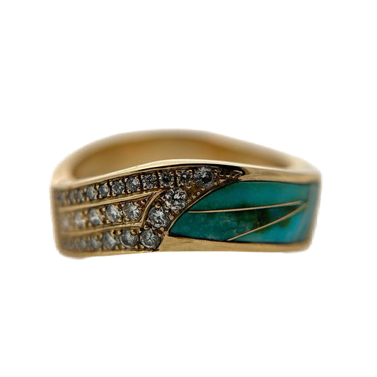 14K Yellow Gold Turquoise & Diamond Ring