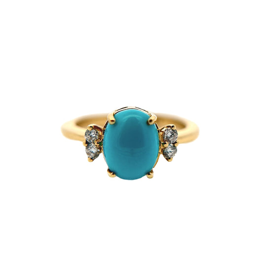 18K Yellow Gold Turquoise & Diamond Ring