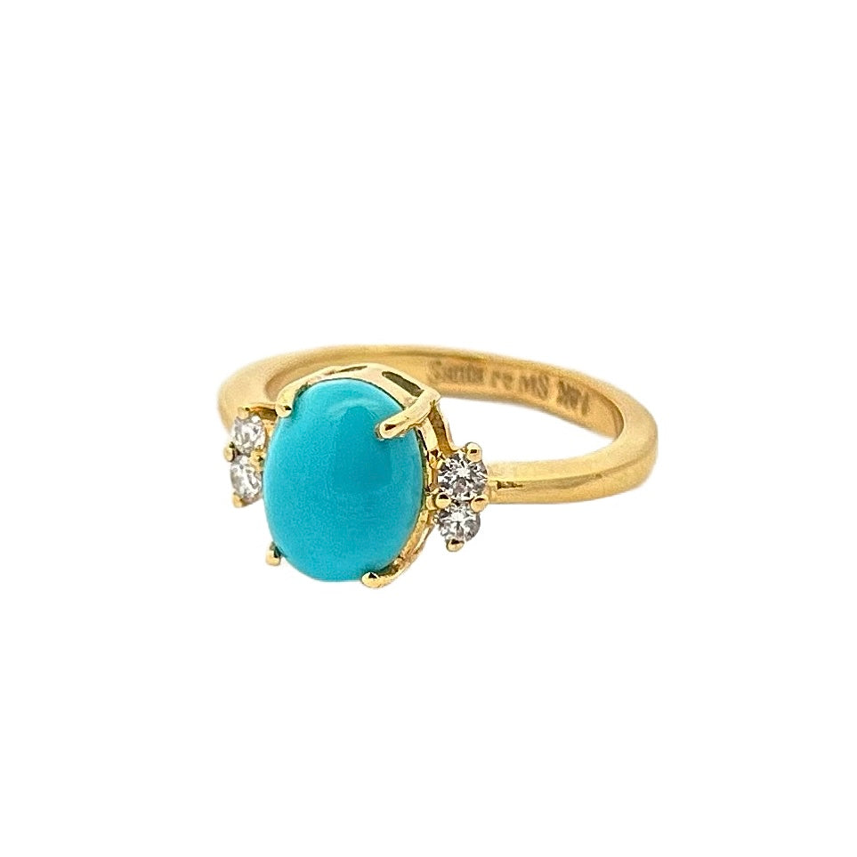 18K Yellow Gold Turquoise & Diamond Ring