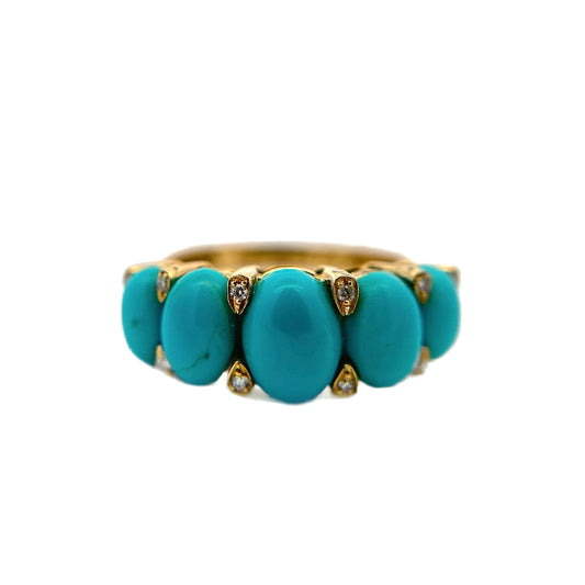 18K Yellow Gold Turquoise Cabochon & Diamond Ring