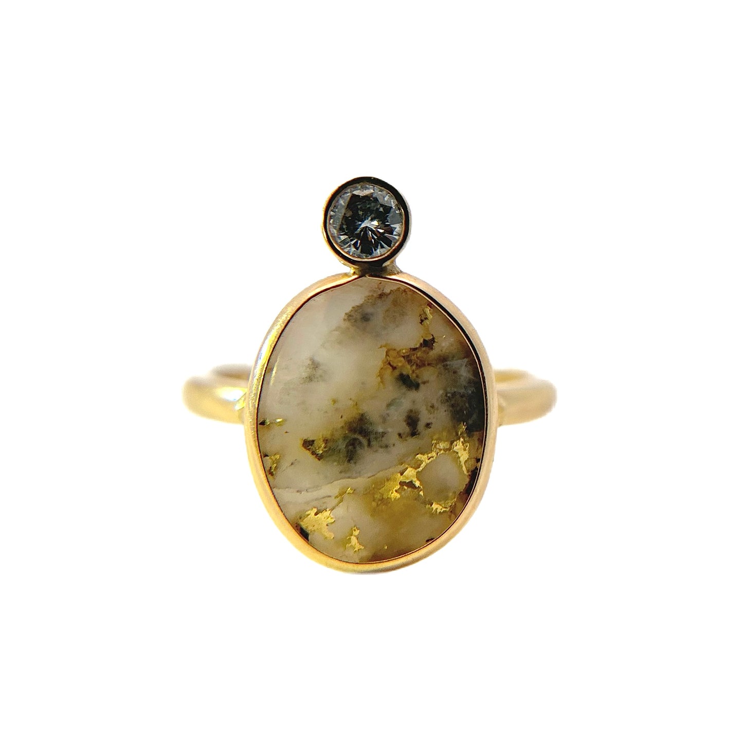 14K Yellow Gold Gold Quartz & Diamond Ring