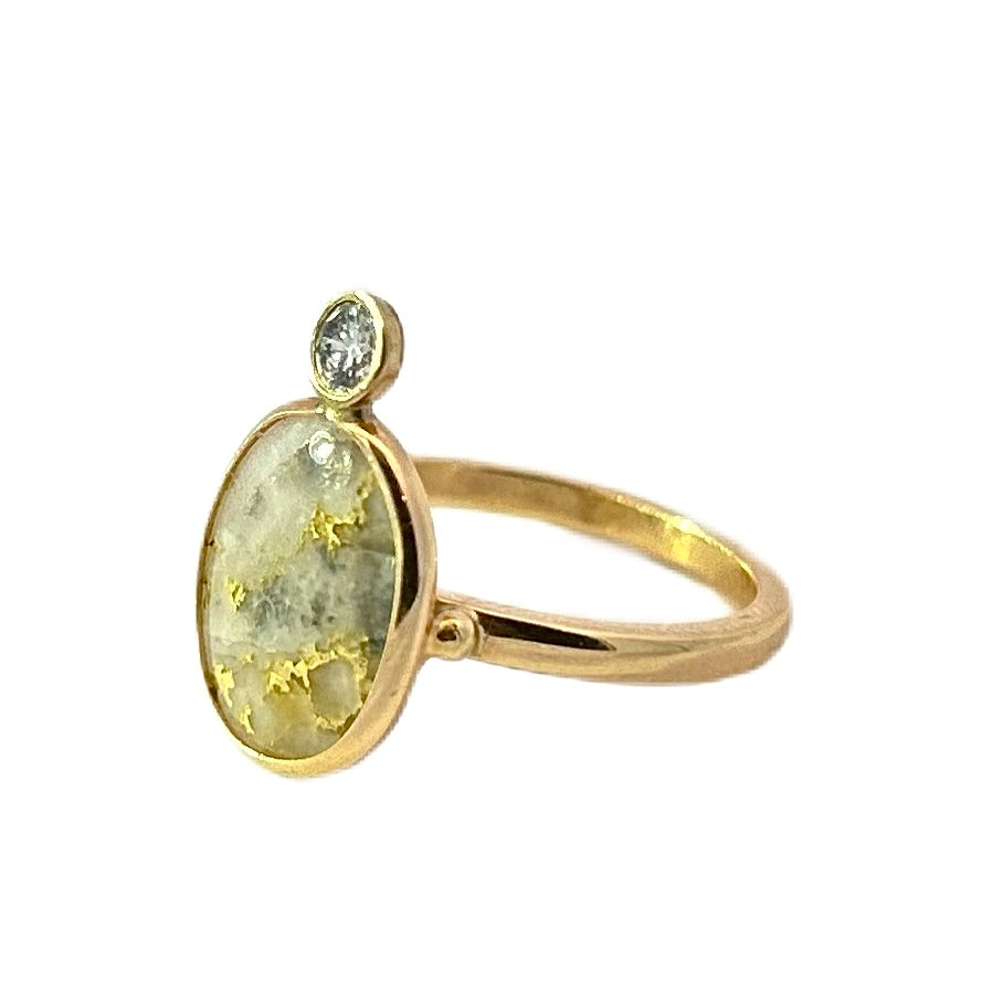 14K Yellow Gold Gold Quartz & Diamond Ring