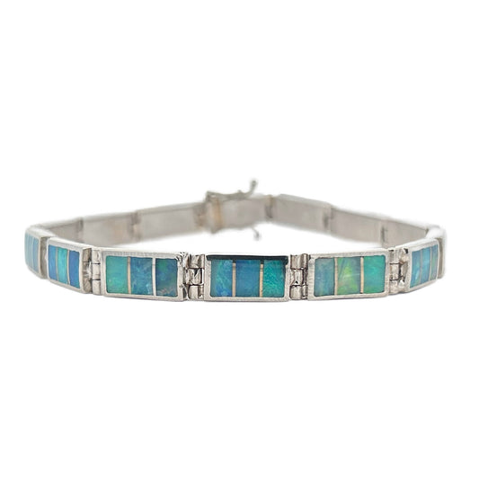 14K White Gold Opal Inlay Bracelet