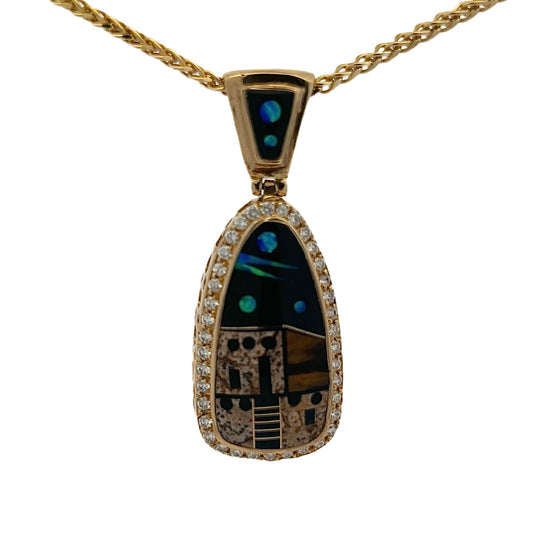 14K Yellow Gold Diamond & Multi-Stone Inlay Pueblo Pendant