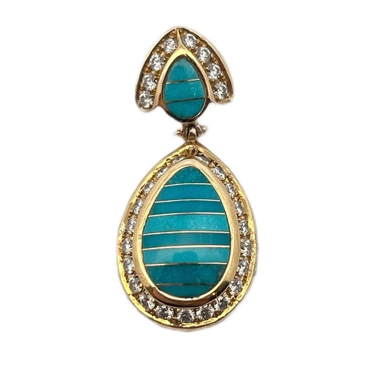 14K Yellow Gold Turquoise & Diamond Pendant