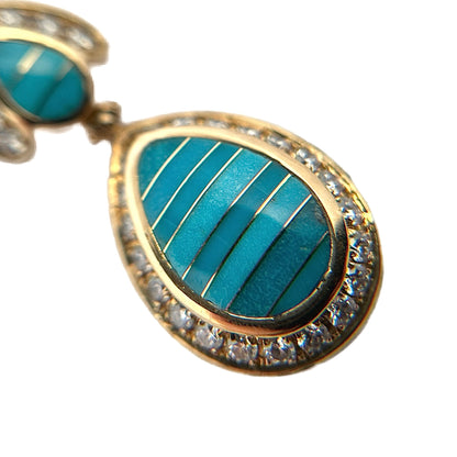 14K Yellow Gold Turquoise & Diamond Pendant