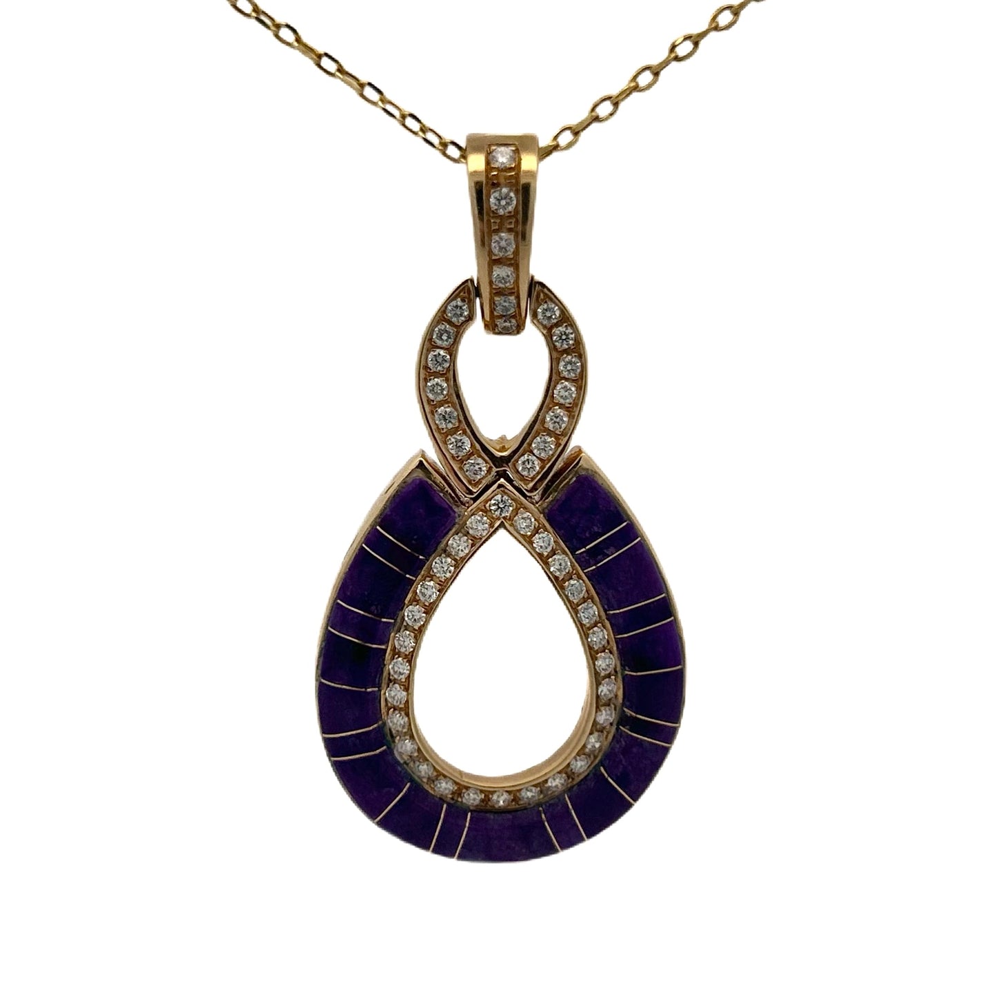 14K Yellow Gold Sugilite & Diamond Pendant