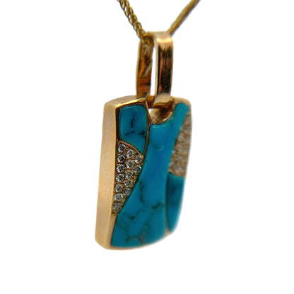 14K Yellow Gold Turquoise Inlay & Diamond Pendant