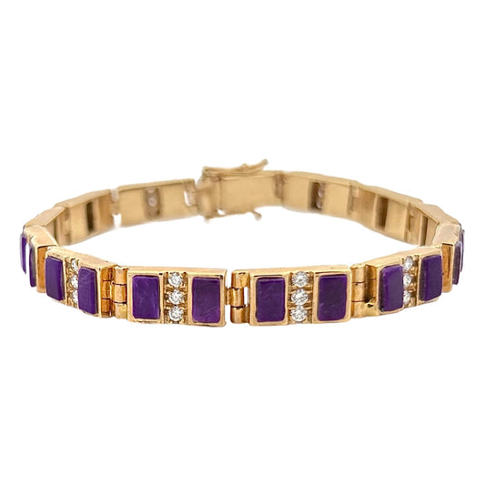 14K Yellow Gold Diamond & Sugilite Bracelet