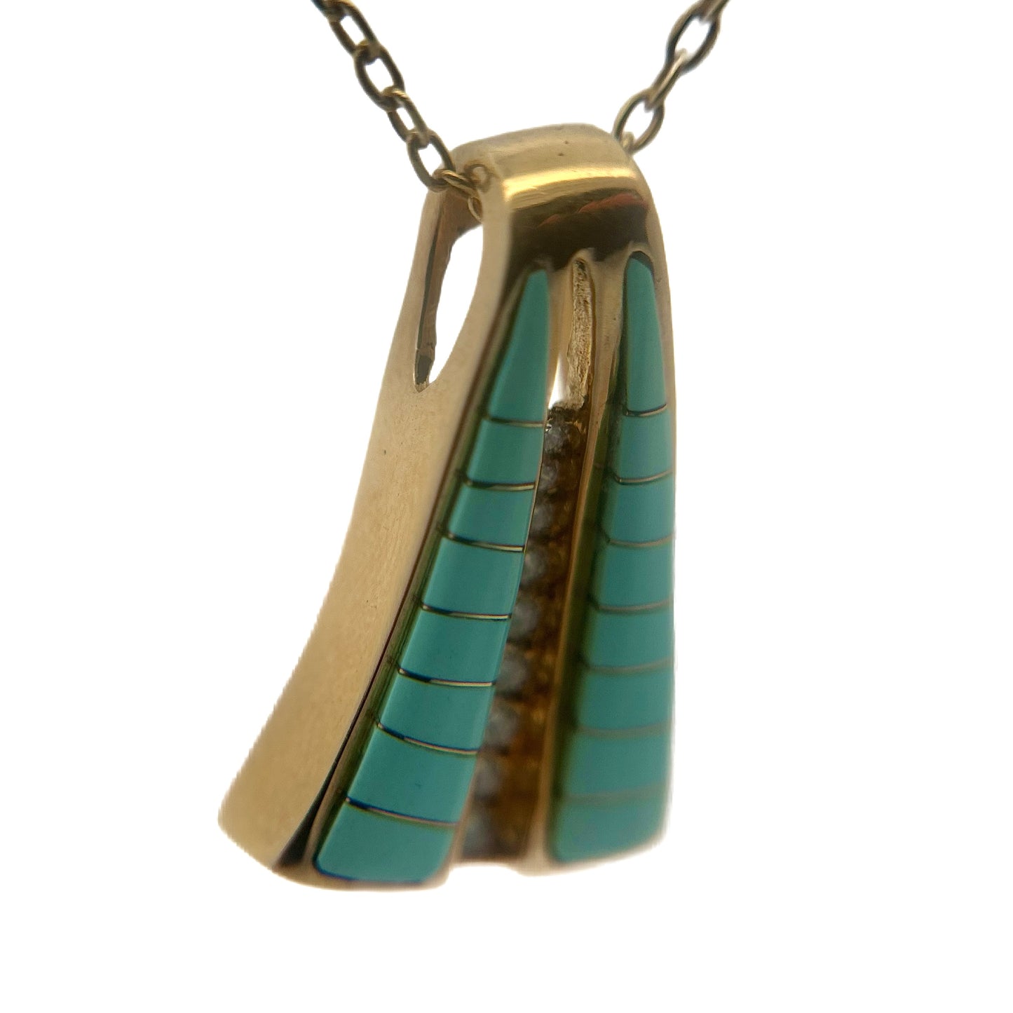 14K Yellow Gold Turquoise & Diamond Pendant