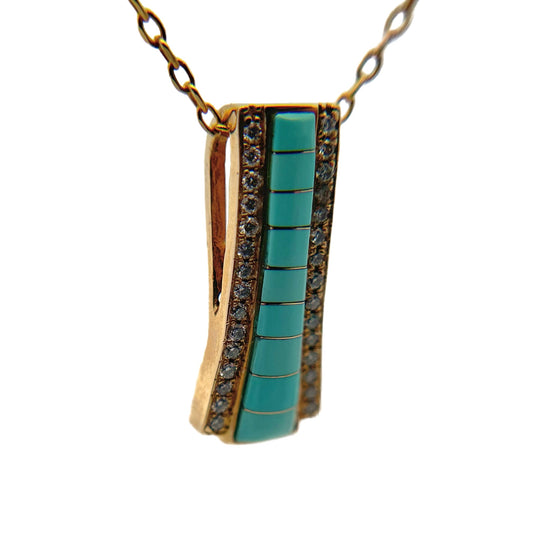 14K Yellow Gold Turquoise & Diamond Pendant