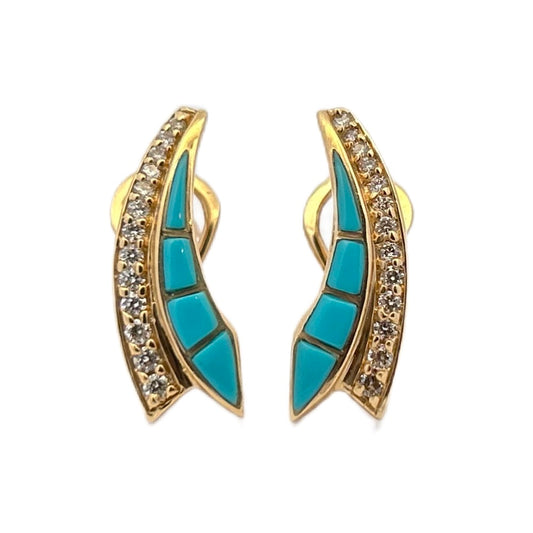 14K Yellow Gold Turquoise & Diamond Earrings