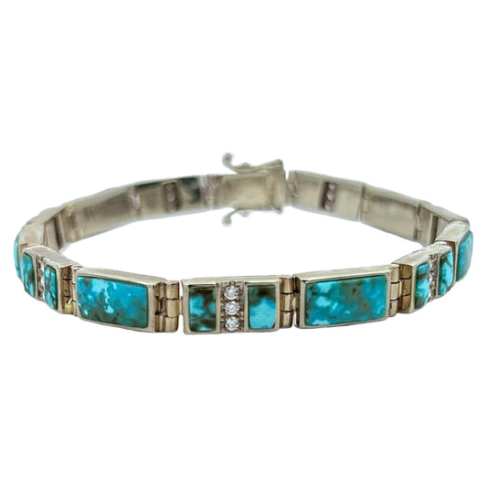 14K Yellow Gold Turquoise & Diamond Bracelet