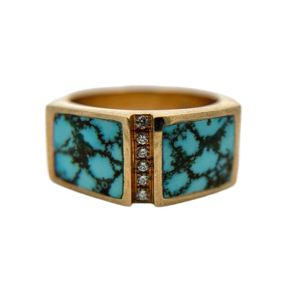 14K Yellow Gold Turquoise & Diamond Ring